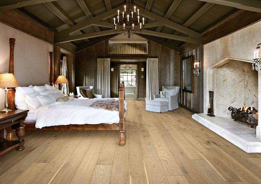 wood flooring in rustic cabin bedroom